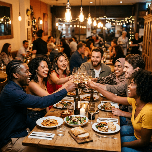 Guests toasting at the bar